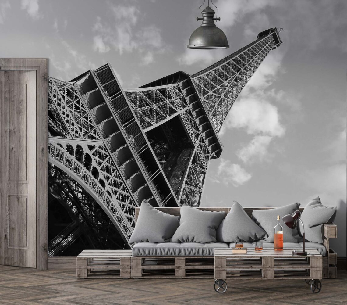 Eiffel Tower Wallpaper : Black White Paris Perspective Mural - View 3