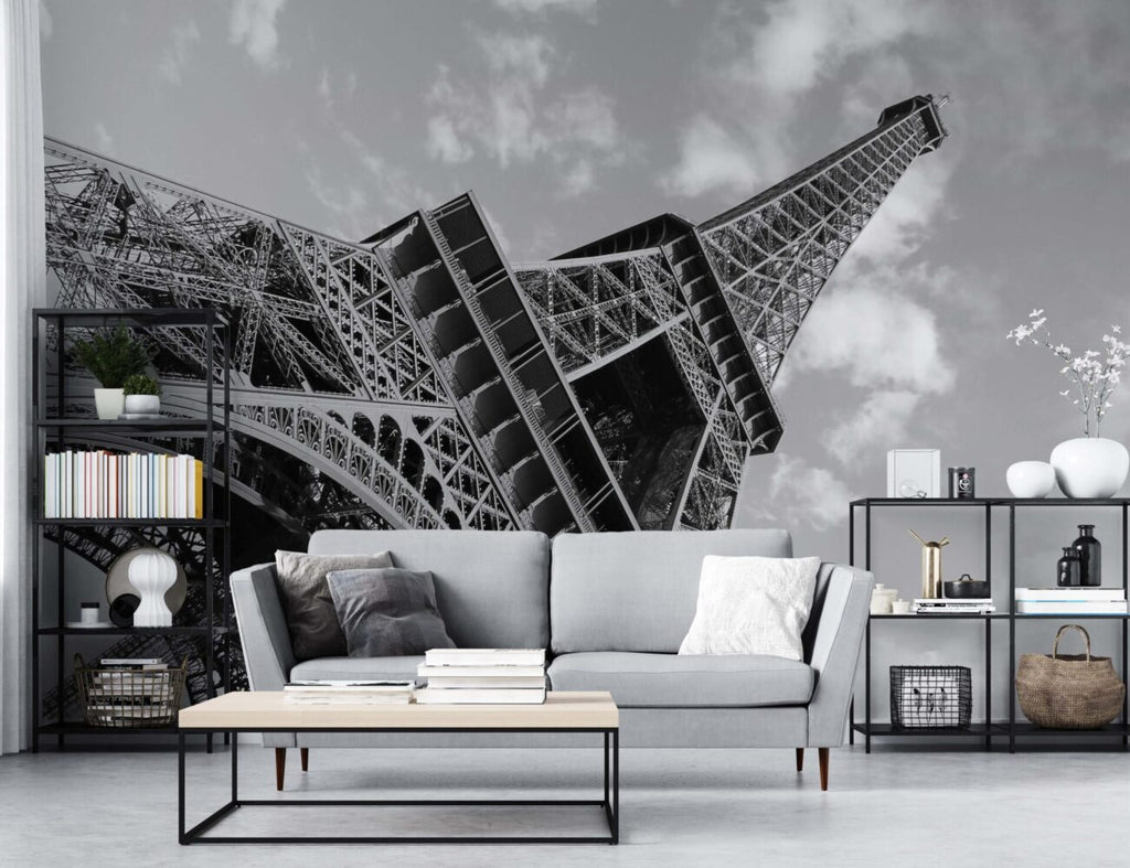 Eiffel Tower Wallpaper : Black White Paris Perspective Mural
