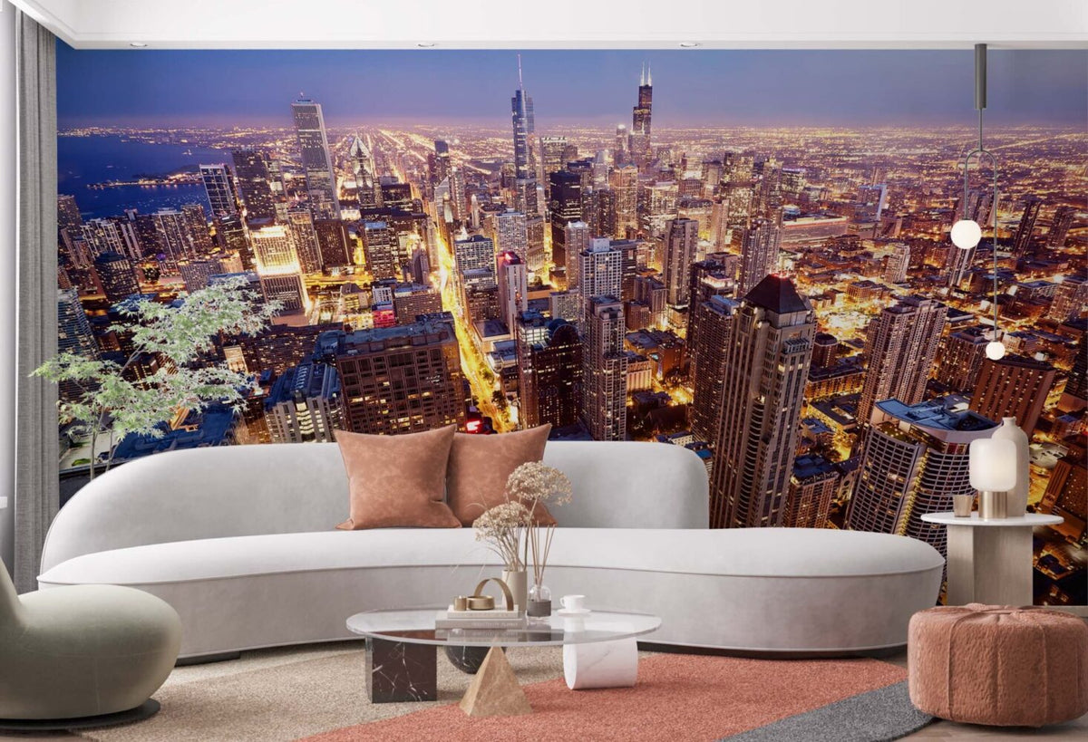 Night City Lights Wallpaper : Aerial Skyscraper Mural - View 4