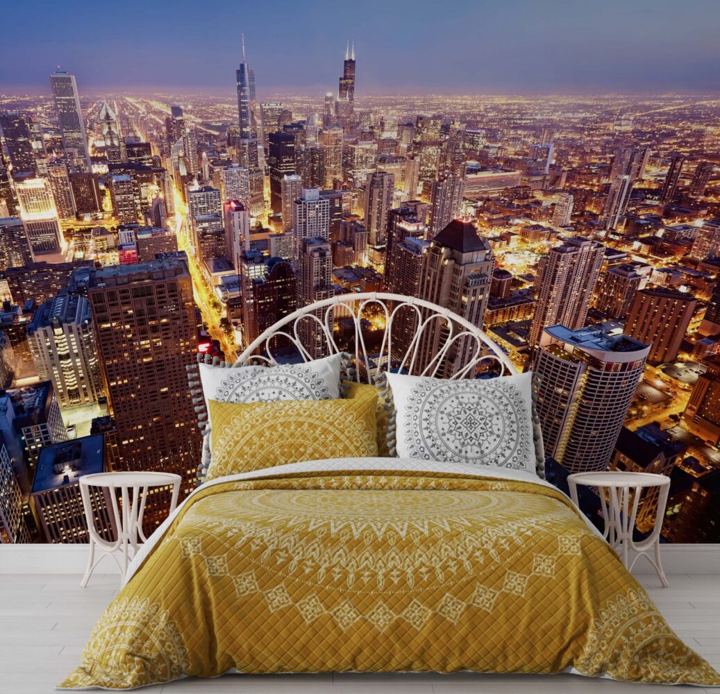 Night City Lights Wallpaper : Aerial Skyscraper Mural - View 3
