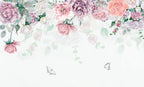 Hanging Pink Roses Wallpaper : Soft Watercolor Floral Border Mural - flat design