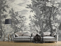 Engraved Forest Wallpaper : Black and White Woodland Mural