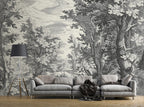 Engraved Forest Wallpaper : Black and White Woodland Mural