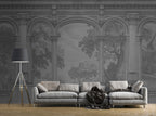 Charcoal Arches Wallpaper : Classical Colonnade Garden View Mural