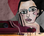 Cubist Woman Portrait Wallpaper : Pink Modern Art Mural