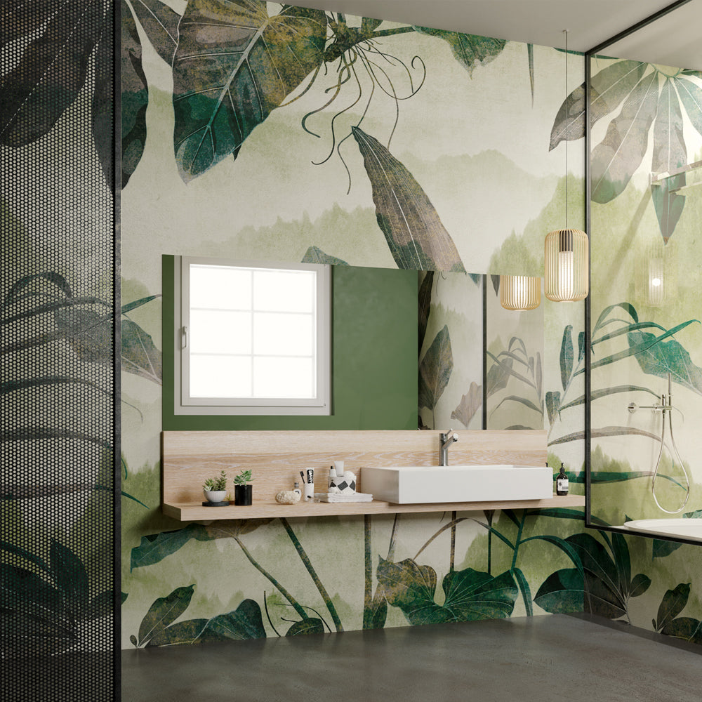 Sage Jungle Wallpaper : Misty Green Tropical Leaf Mural