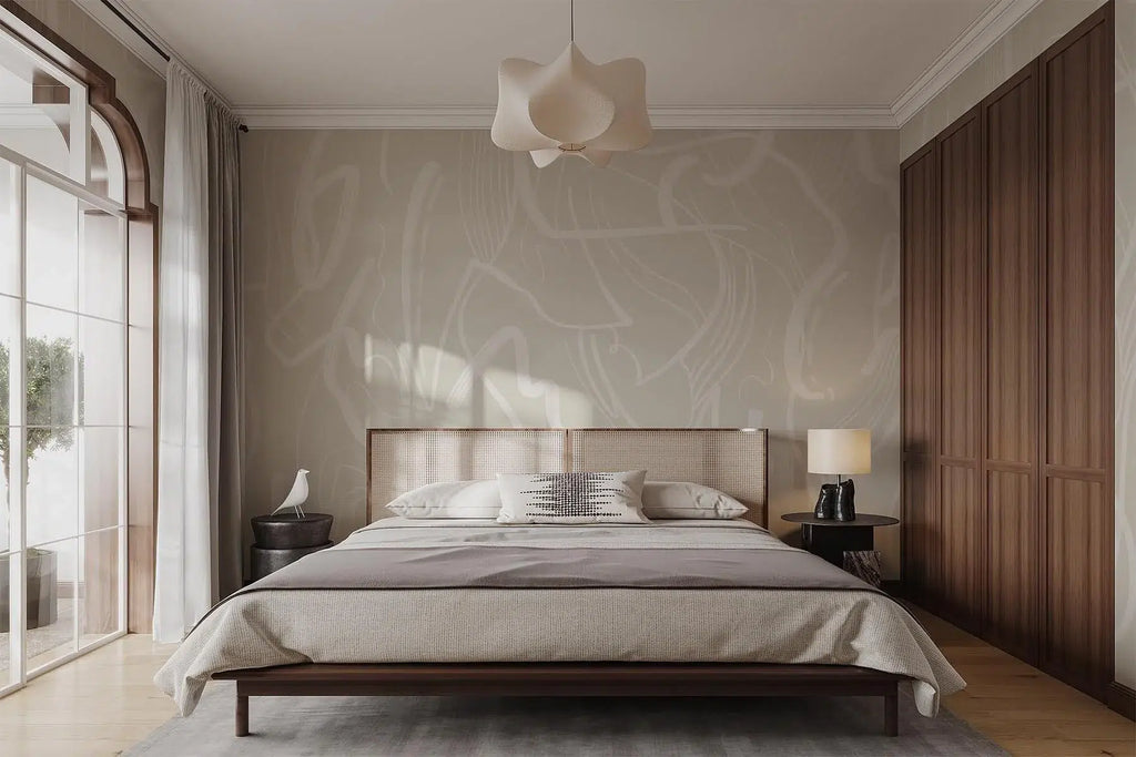 White Abstract Lines Wallpaper : Beige Brush Stroke Pattern - View 4