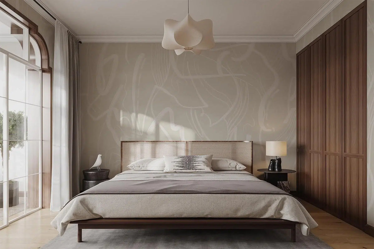 White Abstract Lines Wallpaper : Beige Brush Stroke Pattern - View 4