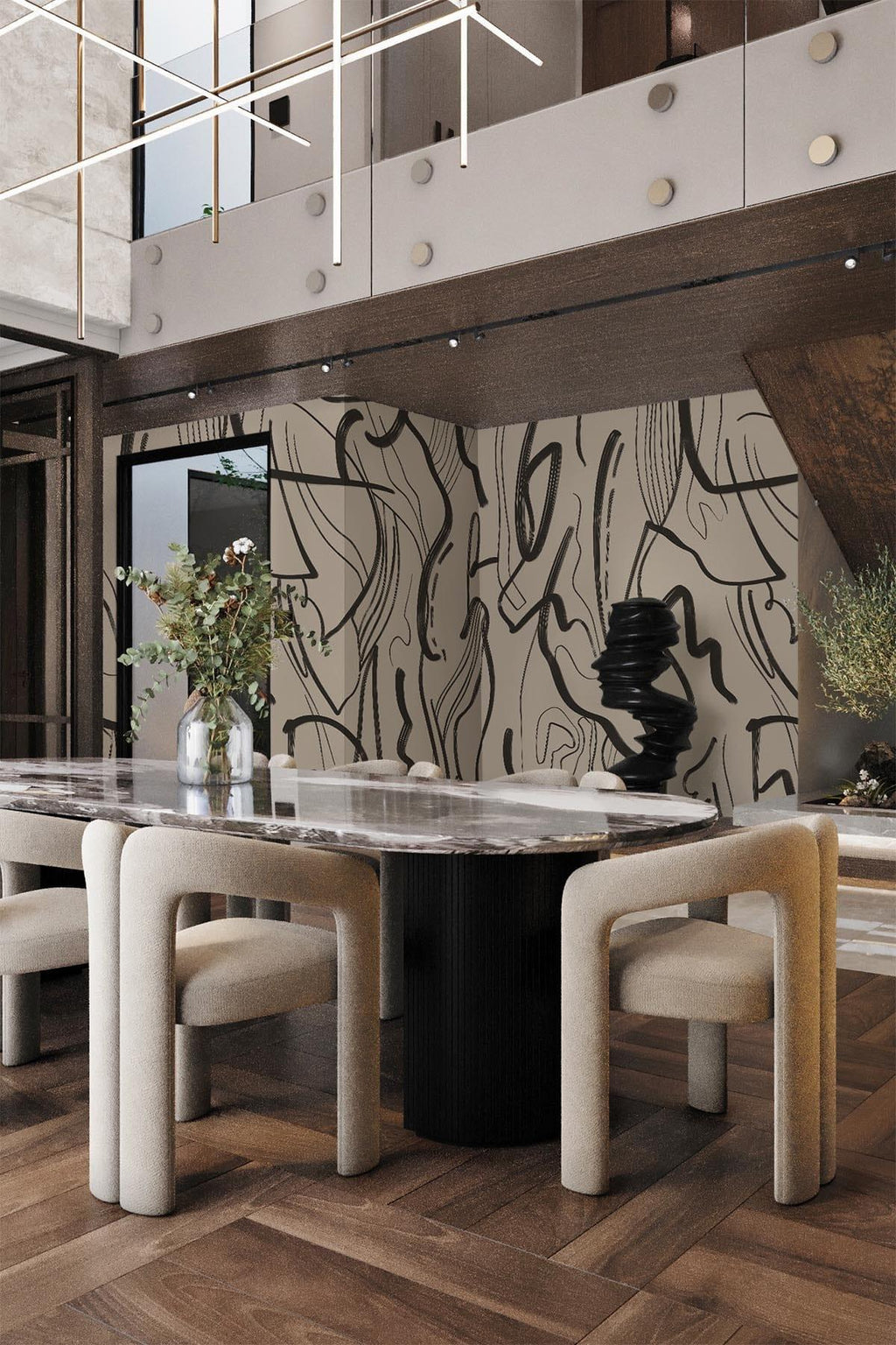 Black Abstract Lines Wallpaper : Brush Stroke Pattern