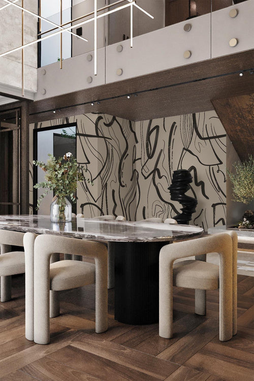 Black Abstract Lines Wallpaper : Brush Stroke Pattern
