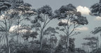 Grey Sketched Forest Wallpaper : Line Art Acacia Trees Mural - View 2