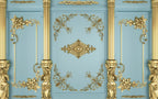 Gold Ornament Panel Wallpaper : Baroque Molding Pale Blue Mural - View 2