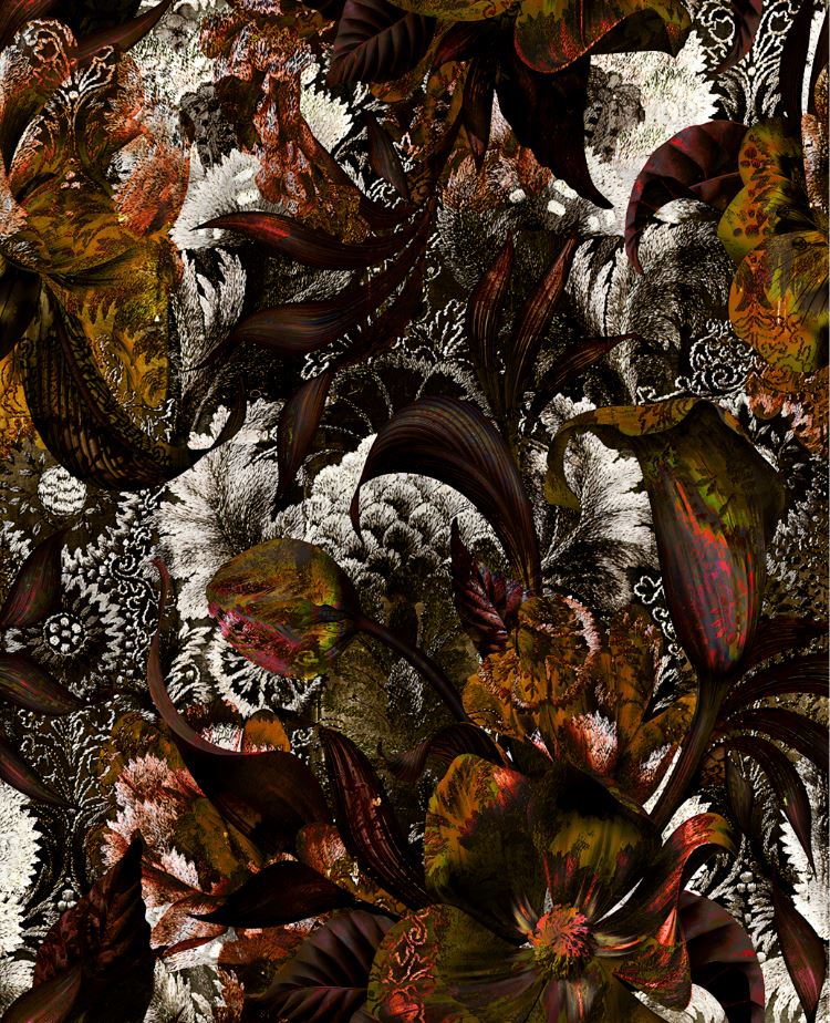 Dark Botanical Wallpaper : Moody Frosted Leaves Mural - View 2