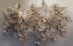 3D Flower Wallpaper : Beige Sculpted Roses Mural - View 2