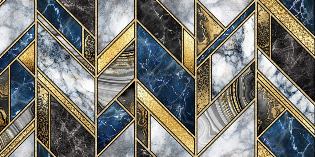 Navy Gold Marble Wallpaper : Geometric Chevron Mural - View 2