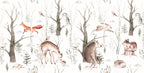 Woodland Animals Wallpaper : Soft Birch Forest Nursery Mural - View 2