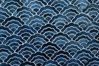 Navy Scallop Wallpaper : Watercolor Japanese Wave Pattern - View 2