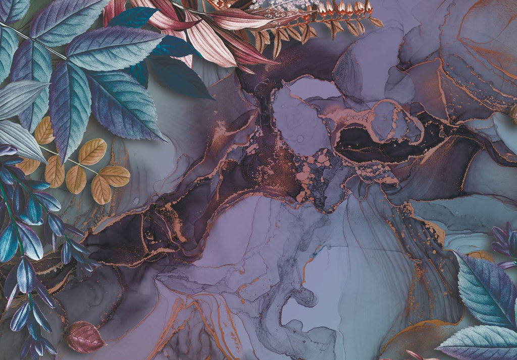 Plum Marble Wallpaper : Copper Vein Floral Mural - View 2