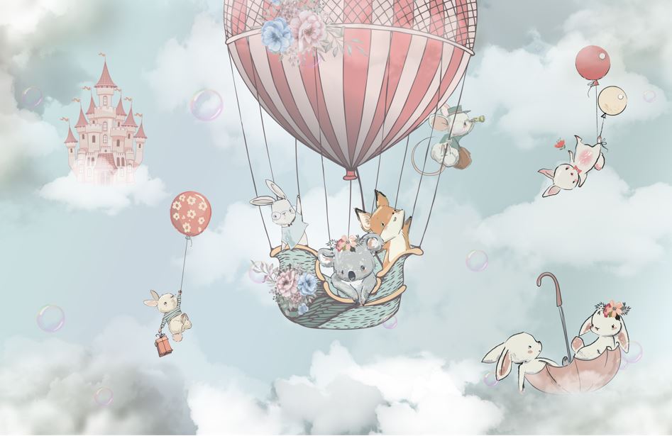 Balloon Animals Wallpaper : Koala and Fox Castle Sky Kids Mural - View 4