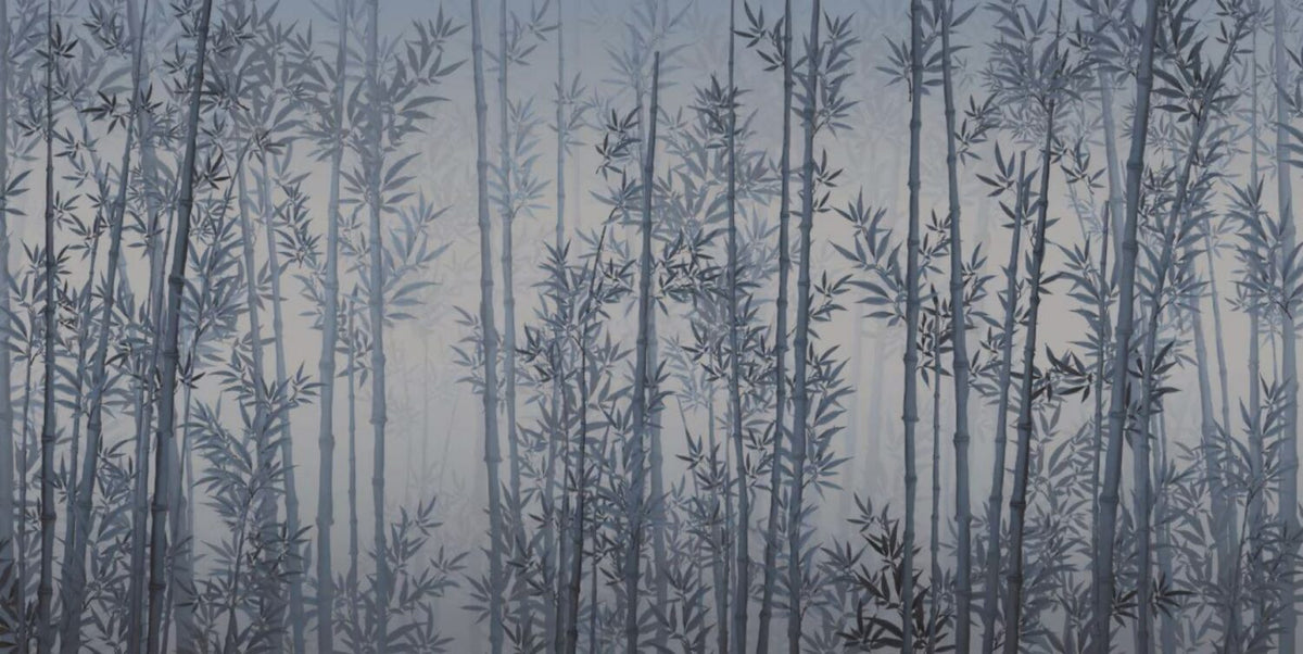 Blue Bamboo Forest Wallpaper : Misty Grove Mural - View 2