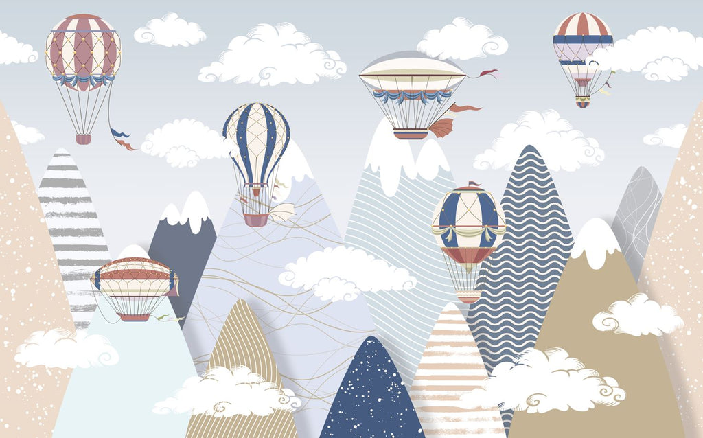 Hot Air Balloon Wallpaper : Pastel Mountains Kids Mural - View 2