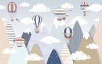 Hot Air Balloon Wallpaper : Pastel Mountains Kids Mural - View 2