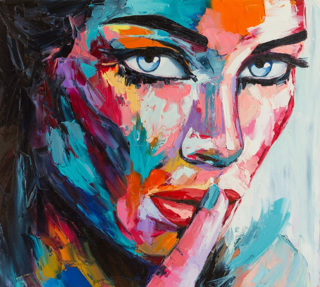 Pop Art Portrait Wallpaper : Colorful Oil Painted Face Mural - View 2
