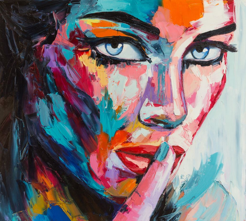Pop Art Portrait Wallpaper : Colorful Oil Painted Face Mural - View 2