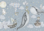 Whale Sky Wallpaper : Flying Animals Starry Kids Mural - View 2