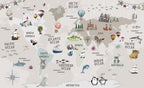 Kids World Map Wallpaper : Animals and Landmarks Mural - View 2