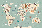Turquoise Animal World Map Wallpaper : Kids Safari Map Mural - View 2