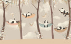 Sleeping Panda Kids Wallpaper : Pastel Tree Birds Mural - View 2