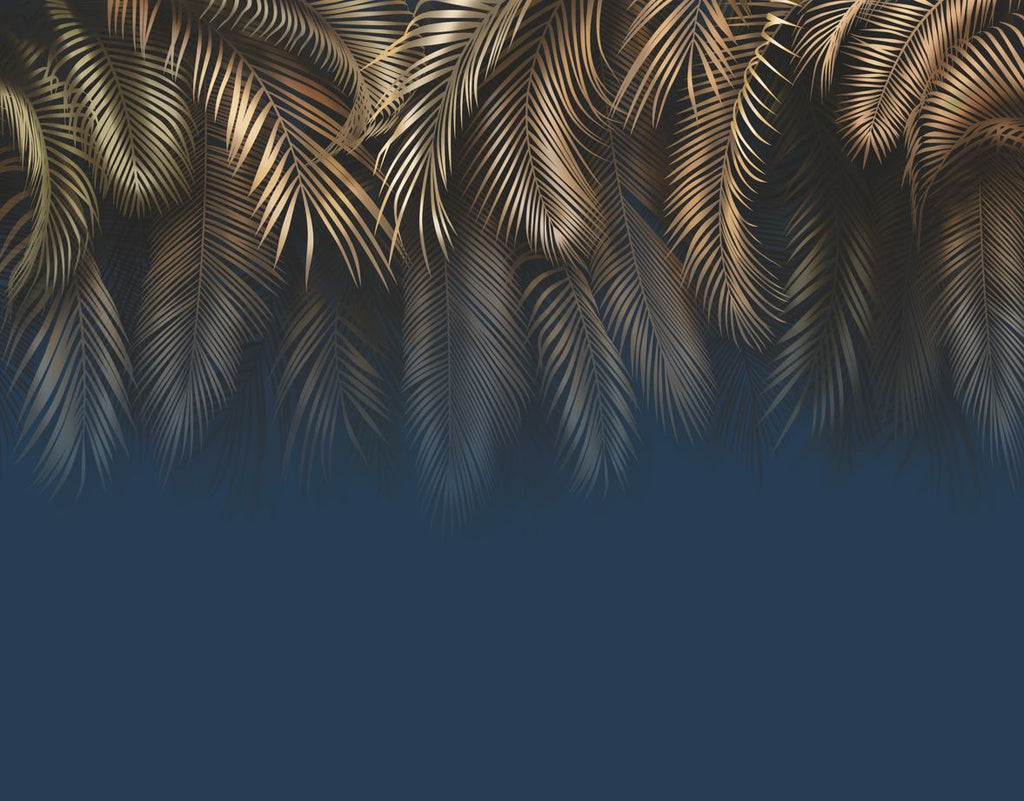 Navy Gold Palm Wallpaper : Hanging Tropical Leaves Mural - View 2