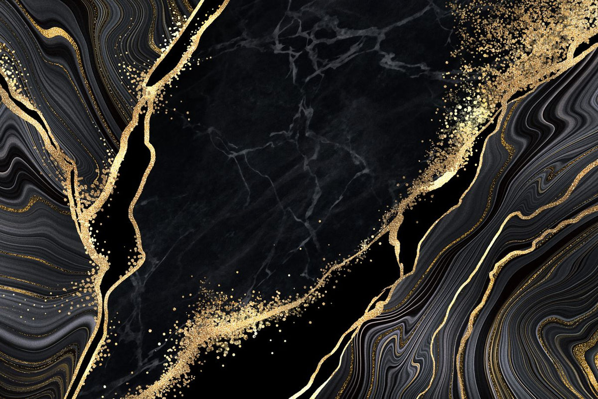 Black Marble Wallpaper : Gold Veined Luxury Mural - View 2