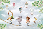 Circus Animals Wallpaper : Tightrope Musicians and Balloons Mural - View 2