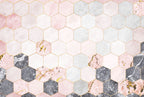 Pink Hexagon Marble Wallpaper : Gold Geometric Tile Pattern - View 2