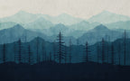 Blue Mountain Forest Wallpaper : Watercolor Pine Silhouette Mural - View 2