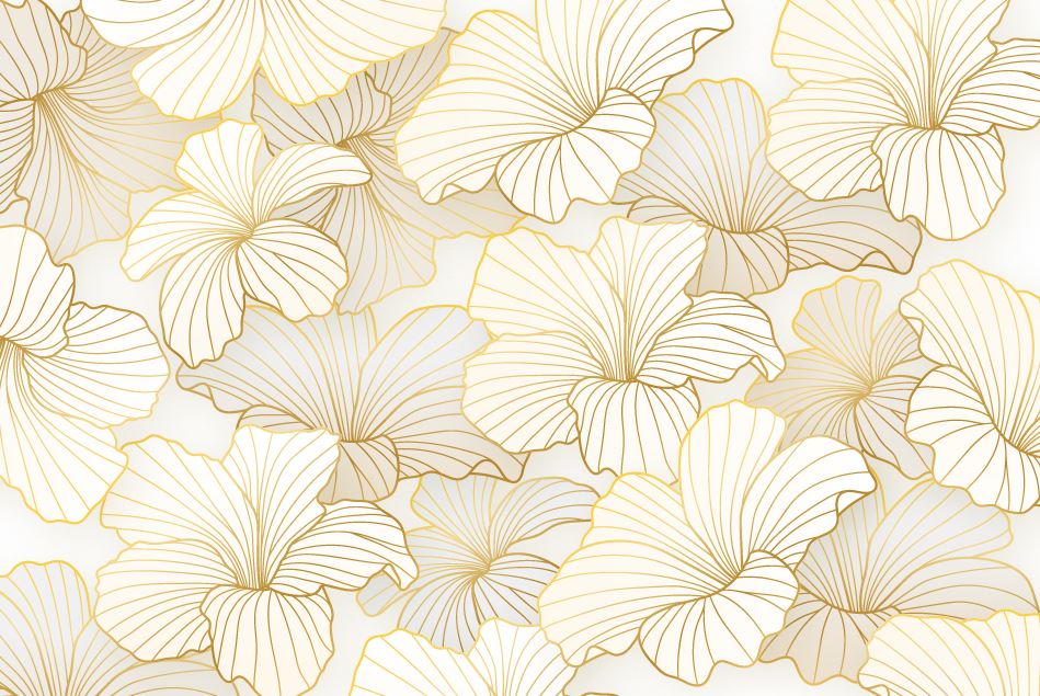 Gold Line Lotus Wallpaper : Art Deco Floral Mural - View 2