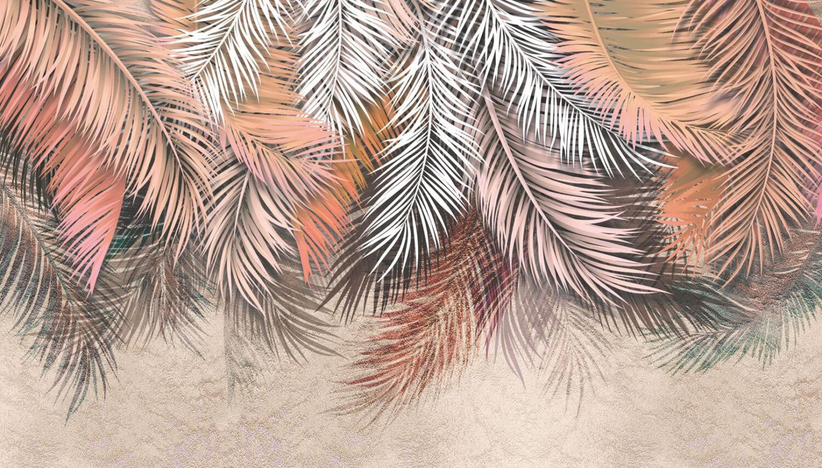 Copper Palm Wallpaper : Hanging Rose Gold Fronds Mural - View 2