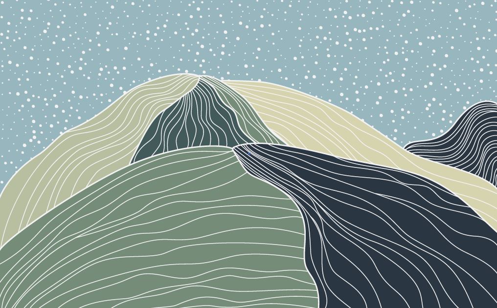 Line Art Mountains Wallpaper : Sage and Navy Hills Mural - View 2