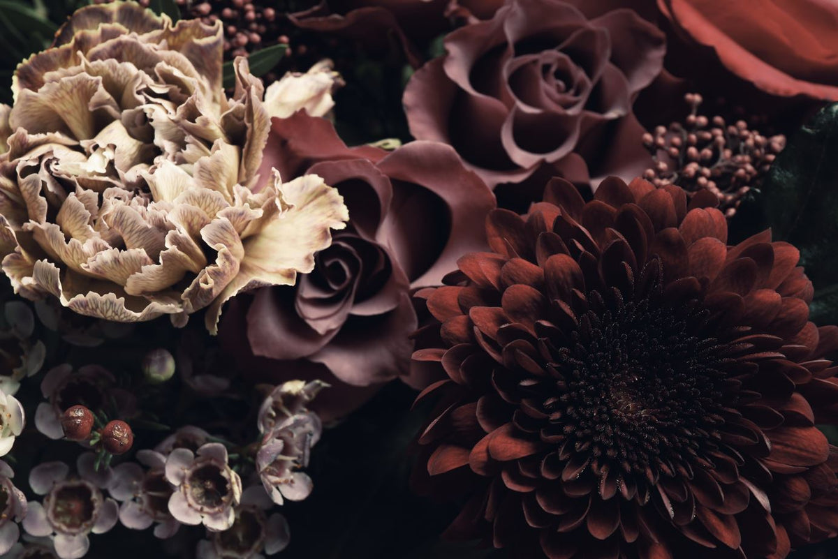 Dark Rose Wallpaper : Burgundy 3D Flowers Mural - View 2