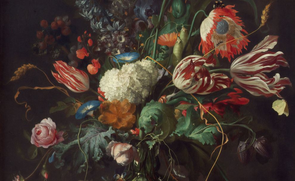 Dutch Floral Wallpaper : Dark Still Life Bouquet Mural - View 2