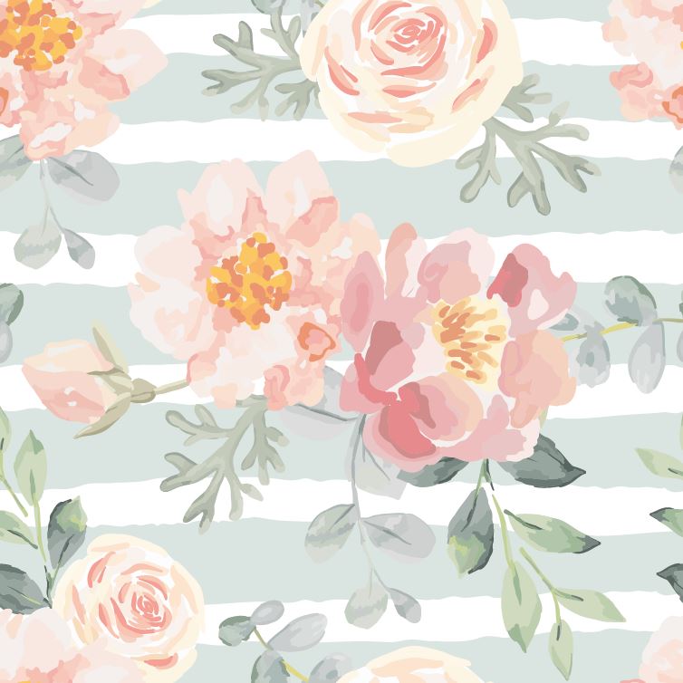 Watercolor Rose Wallpaper : Pink Floral Stripe Mural - View 2