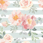 Watercolor Rose Wallpaper : Pink Floral Stripe Mural - View 2