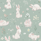Bunny Wallpaper : Sage Green Rabbits and Birds Nursery Pattern - View 2