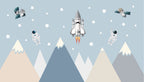 Space Rocket Wallpaper : Astronauts and Mountains Kids Mural - View 2