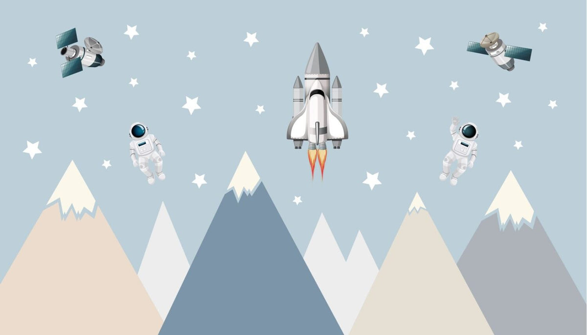 Space Rocket Wallpaper : Astronauts and Mountains Kids Mural - View 2