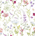 Meadow Floral Wallpaper : Soft Watercolor Wild Bloom Pattern - View 2