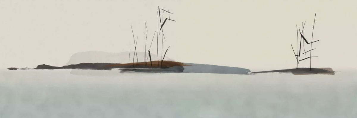 Ink Wash Landscape Wallpaper : Minimalist Lake Reeds Mural - View 2