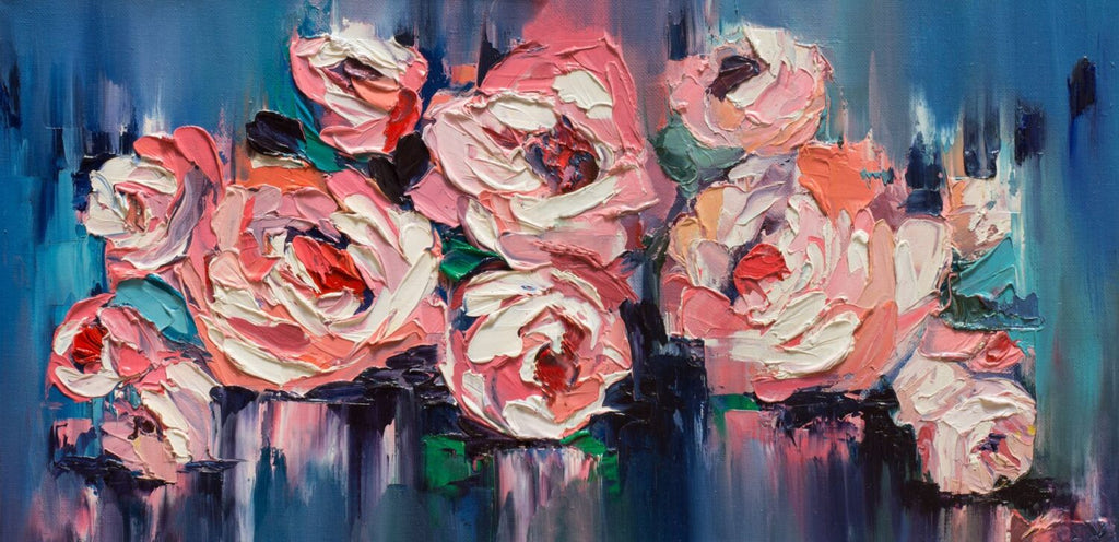 Oil Painted Rose Wallpaper : Impasto Coral Floral Mural - View 2